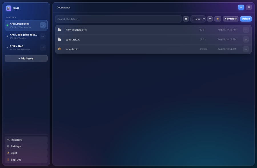 The SMB Web Client browsing a share